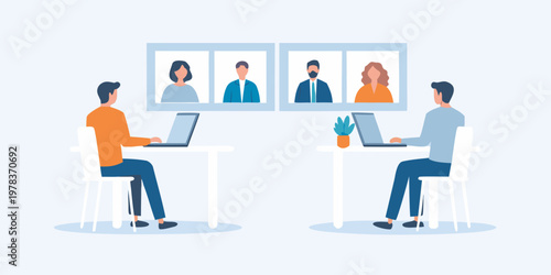People engaging in a virtual meeting using laptops and video conferencing