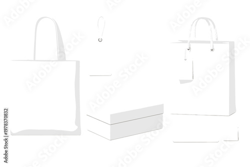 A collection of white unbranded packaging mockups including a fabric