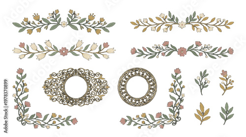 Floral design elements for decoration in crafts, print, and digital projects with different styles and shapes