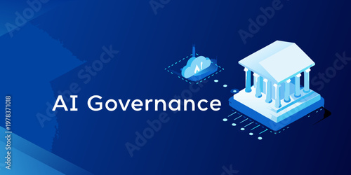 Ai governance concept with building and cloud illustration