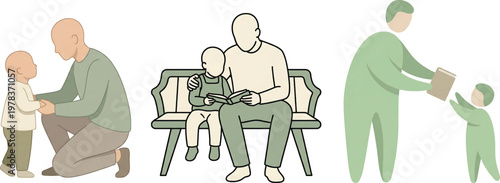 heartwarming illustrations of fathers and children bonding together