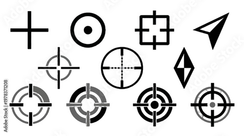 Various target symbols and shapes showing design options for graphic use and applications in different contexts