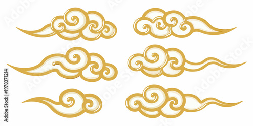 Golden asian clouds a set of traditional decorative swirling elements