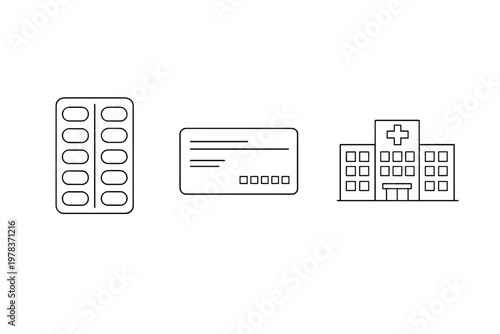 A minimalist line art vector illustration featuring three standalone