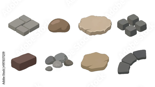 Different types of rocks and stones displayed on a white background for educational purposes and reference