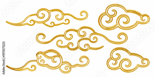 Golden asian cloud scrolls and swirls with decorative elements
