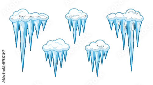 Different shapes of ice and clouds hanging in a clear sky