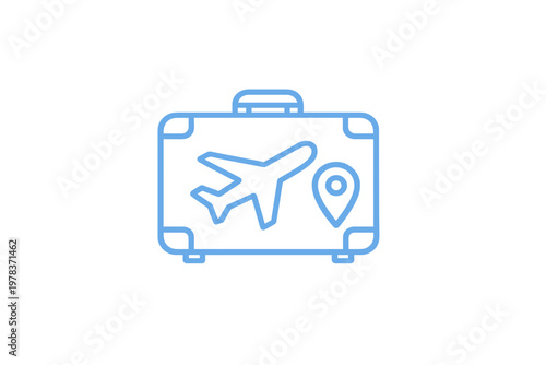 Minimalist light blue line art illustration of a luggage suitcase