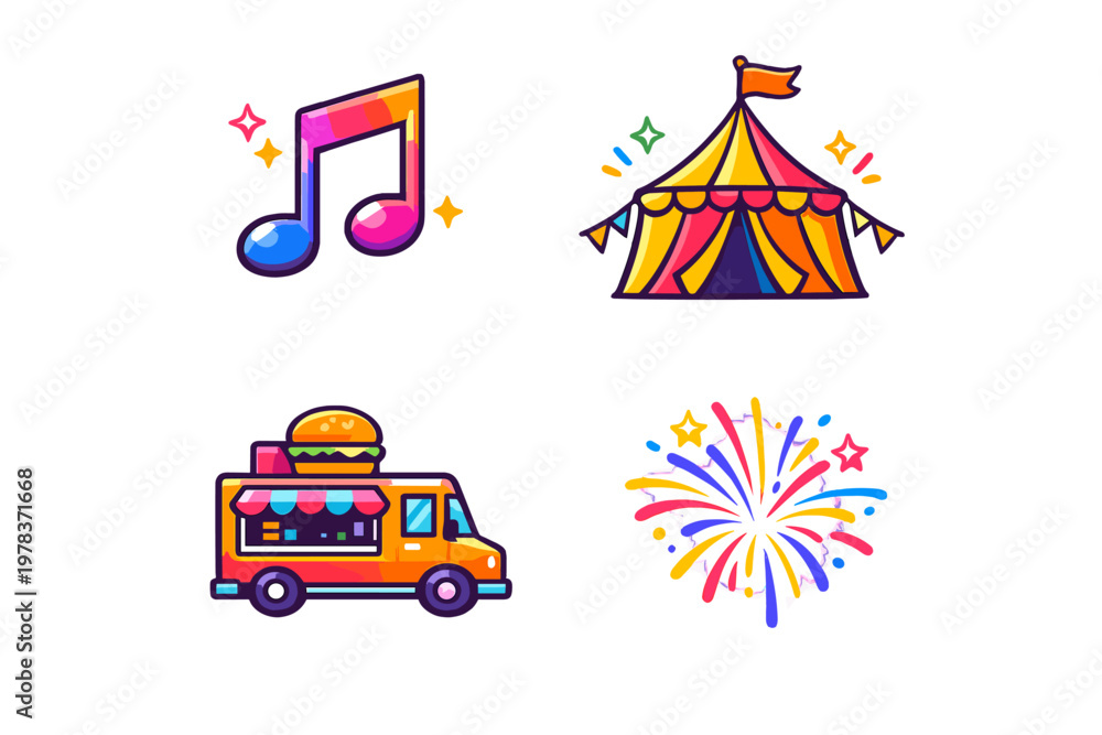 Naklejka premium A set of four colorful vector illustrations featuring a musical note
