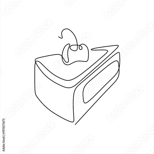 Minimalist Line Art Cake Slice with Cherry