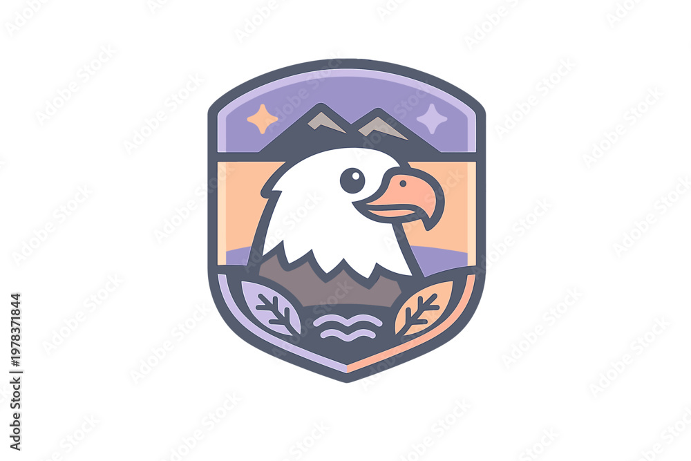 Fototapeta premium Eagle emblem design with mountain and water elements in simple style for logos or badges at any time