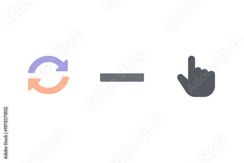 Icon showing a refresh symbol, a minus sign, and a hand pointing, representing interaction and options