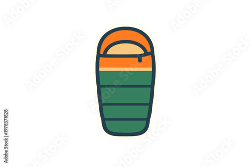 Design of a sleeping bag with bright colors and clear lines shown on a white background for outdoor and camping activities