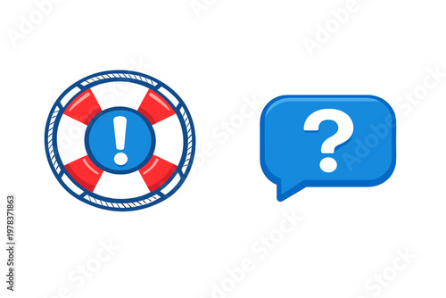 A clean vector illustration featuring a red and white lifebuoy with