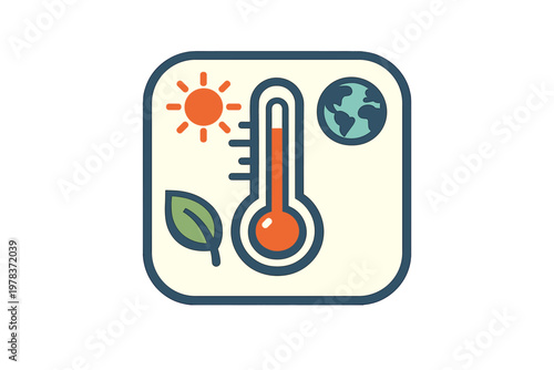 Weather symbol showing temperature, sun, globe, and leaf for understanding climate and environment changes