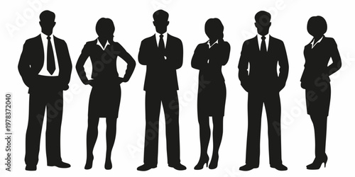 Silhouettes of six business professionals standing in a row