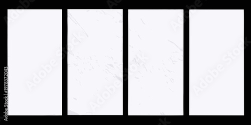 Five vertical white rectangles against a black background
