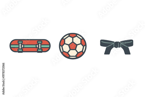 Kids enjoy outdoor activities with skateboard, soccer ball, and bow tie during sunny afternoon in community park