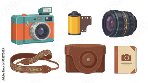 Camera and accessories are displayed together on a white background for photography enthusiasts to see and study their features