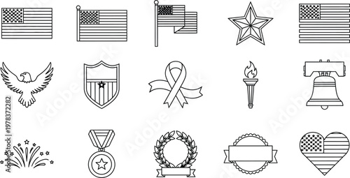 Memorial day patriotic symbols flags stars and monuments for remembrance