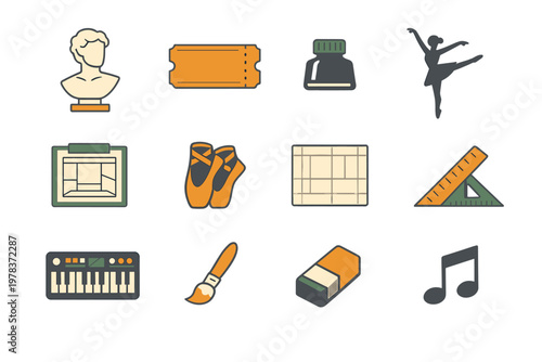 Art and dance tools on display in a creative workspace during a bright afternoon