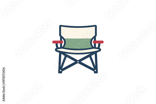 Folding chair sits on a white background with simple design and color patterns for outdoor or indoor use