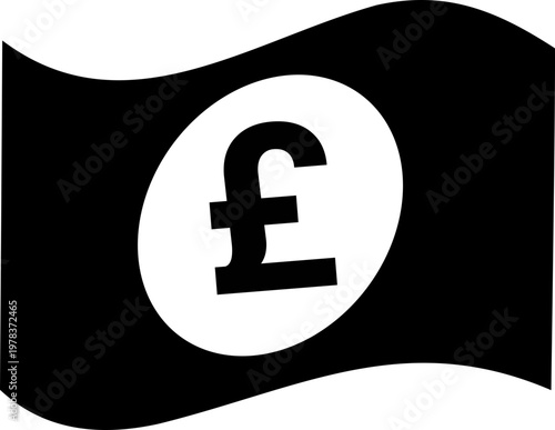 Black British Pound GBP currency note icon representing United Kingdom finance money savings investment wealth and monetary payment