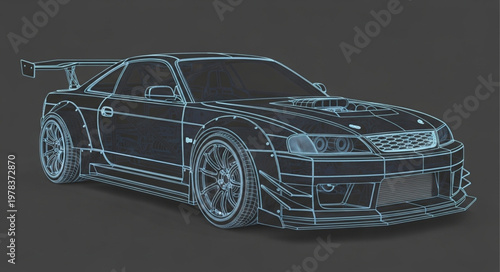 Sleek Sports Car Outline with Neon Glow Effect.