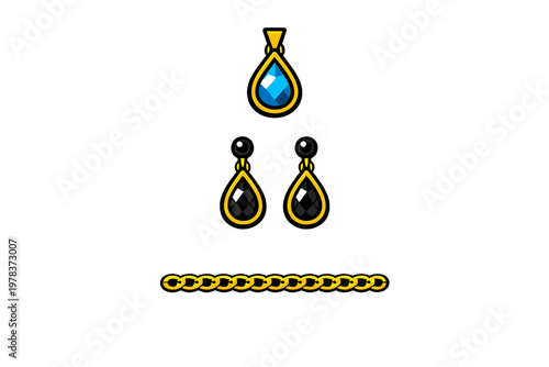A vector illustration of a jewelry set featuring a blue teardrop