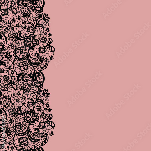 Black Lace Vertical Side Border with Copy Space on Pink Background
