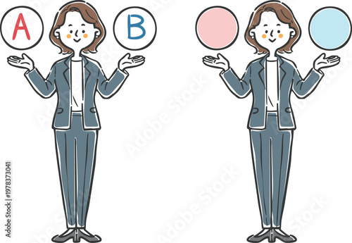 AとBの選択肢　キャリアウーマン　全身　ベクター