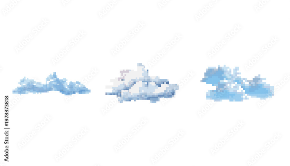 Fototapeta premium Abstract Pixelated Blue Cloud. 8 bit. Game development, mobile app. Isolated vector illustration. 