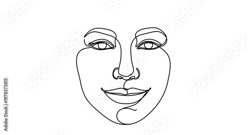 Minimalist face, line art illustration, simple woman, facial features