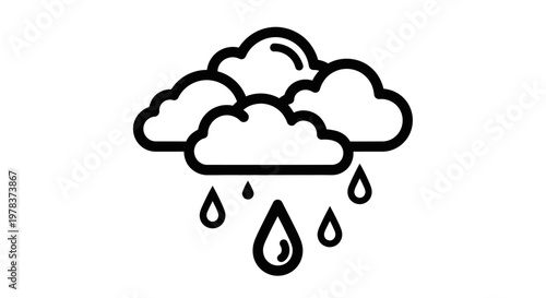 Rain Cloud, Weather Icon, Rainy Day Symbol, Black Line Art