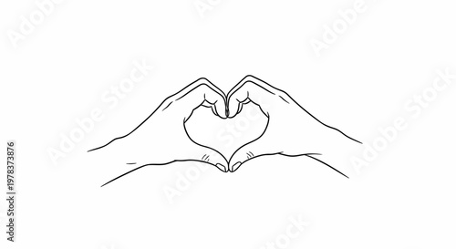 Heart shape hands, love gesture, line art, minimalist vector icon, symbol of affection