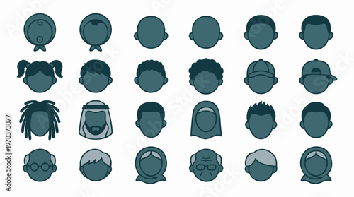 Diverse human head avatars set, people of various ages and cultures icons