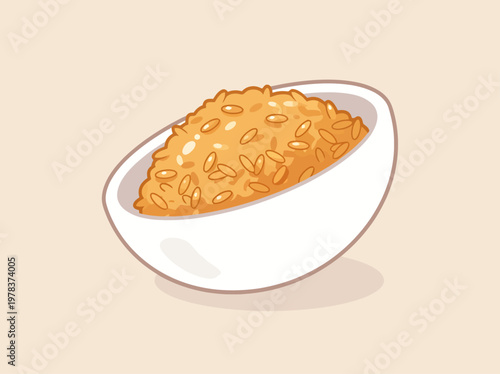 Obraz na plátně A stylized vector illustration showcases a tilted white ceramic bowl brimming wi