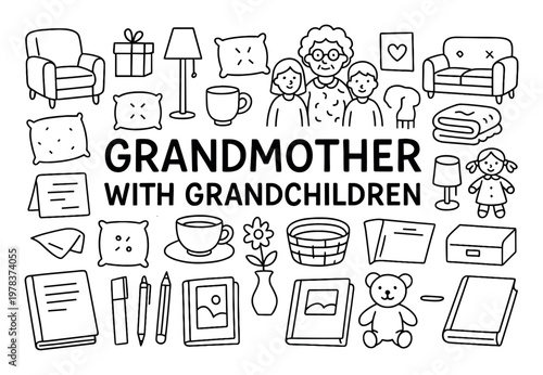 Family icons with grandmother grandchildren outline