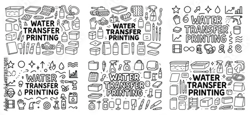 Water transfer printing icons with bottles trays outline