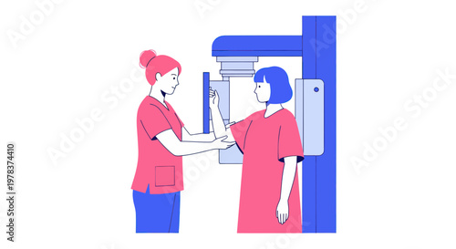 Mammography Screening: Nurse Assists Patient with Breast Cancer Detection Exam