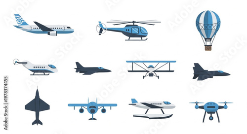 Collection of various aircraft and flying machines.