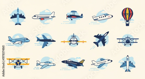 Collection of various aircraft and aviation vehicles.