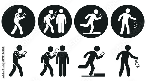 Foto Four pairs of people interacting with phones in a circular minimalist silhouette