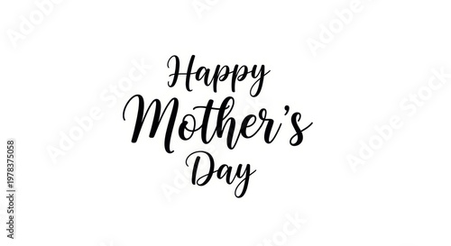 Black handwritten happy mothers day text on white background minimalist greeting script calligraphy message