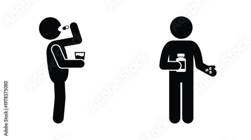 Two figures depicted in a stark visual one taking medicine and the other offering it silhouette