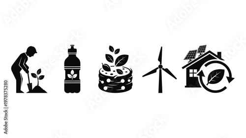 Eco friendly icons for sustainable living.