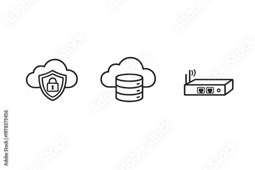 Minimal vector illustration featuring three distinct icons