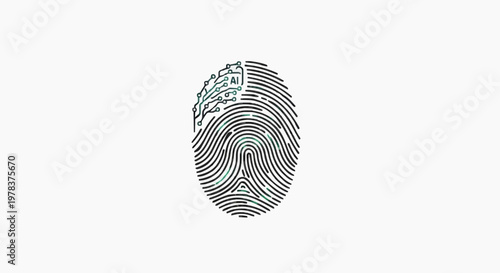 Abstract stylized fingerprint with intricate details and geometric patterns on a clean white background