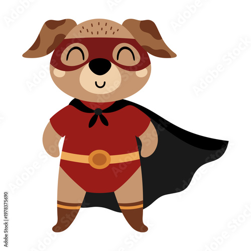 Cute Superhero Dog Image. Super Hero Animal in Cape and Mask. Kids Cartoon Vector Clipart.