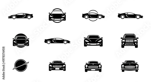 Collection of Car Silhouettes and Icons.